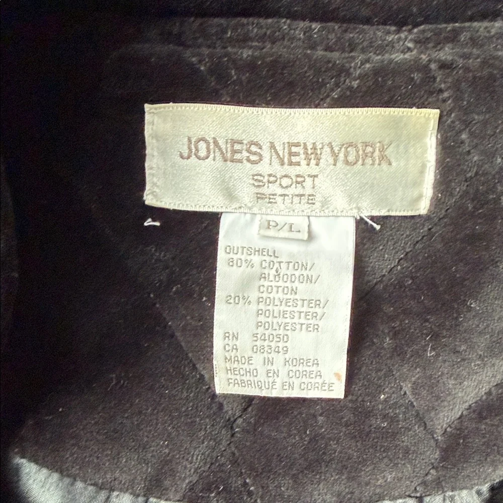 Jones New York Black Velvet Quilted Pea Coat with Gold Buttons Size PL‎